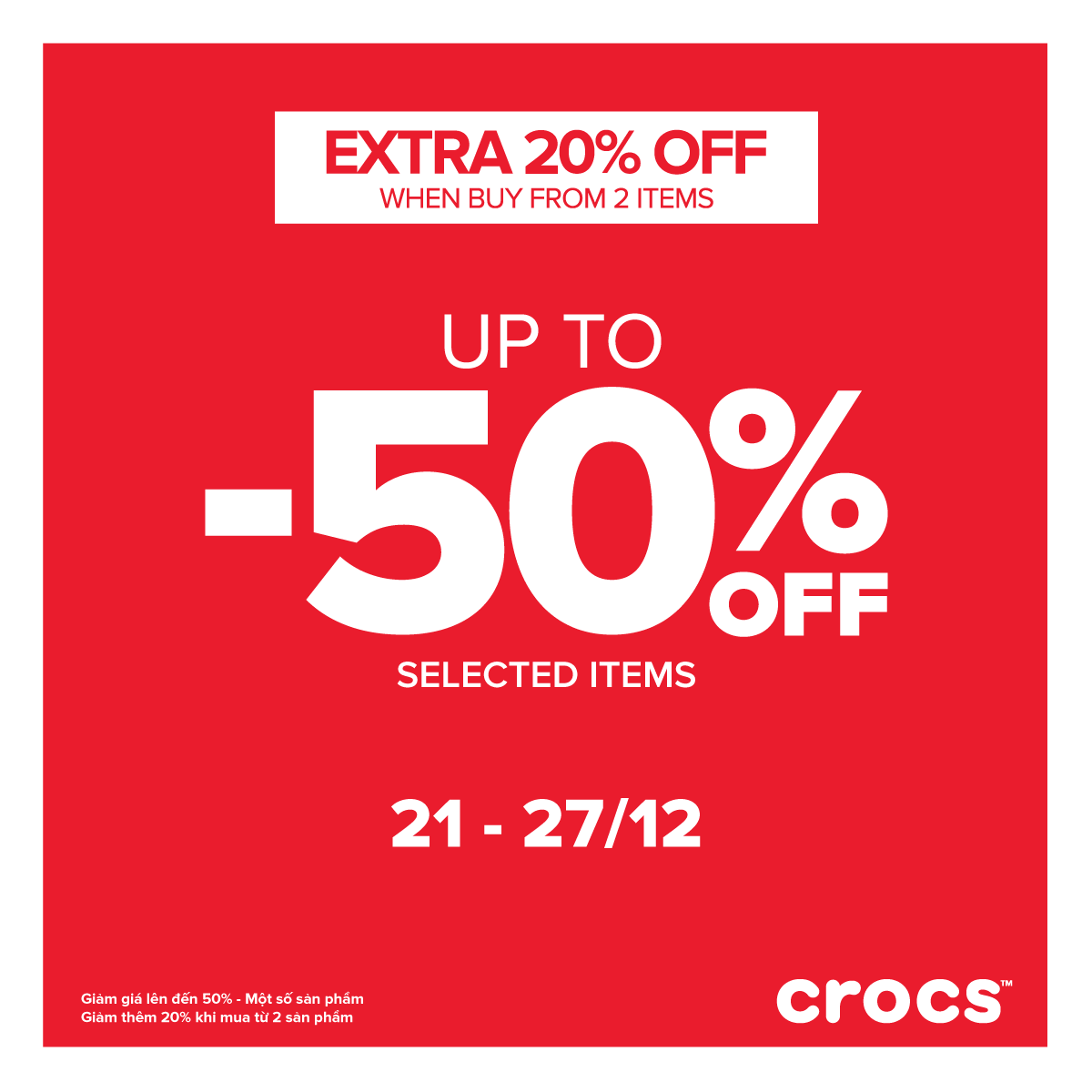 CROCS SALE UP TO 50% & EXTRA 20% OFF
