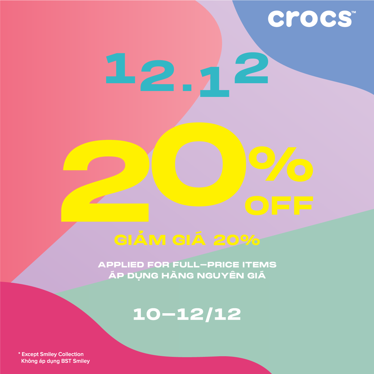 🎉 12.12 - ATTRACTIVE PROMOTION FROM CROCS: DISCOUNT 20% ALL ITEMS 🎉