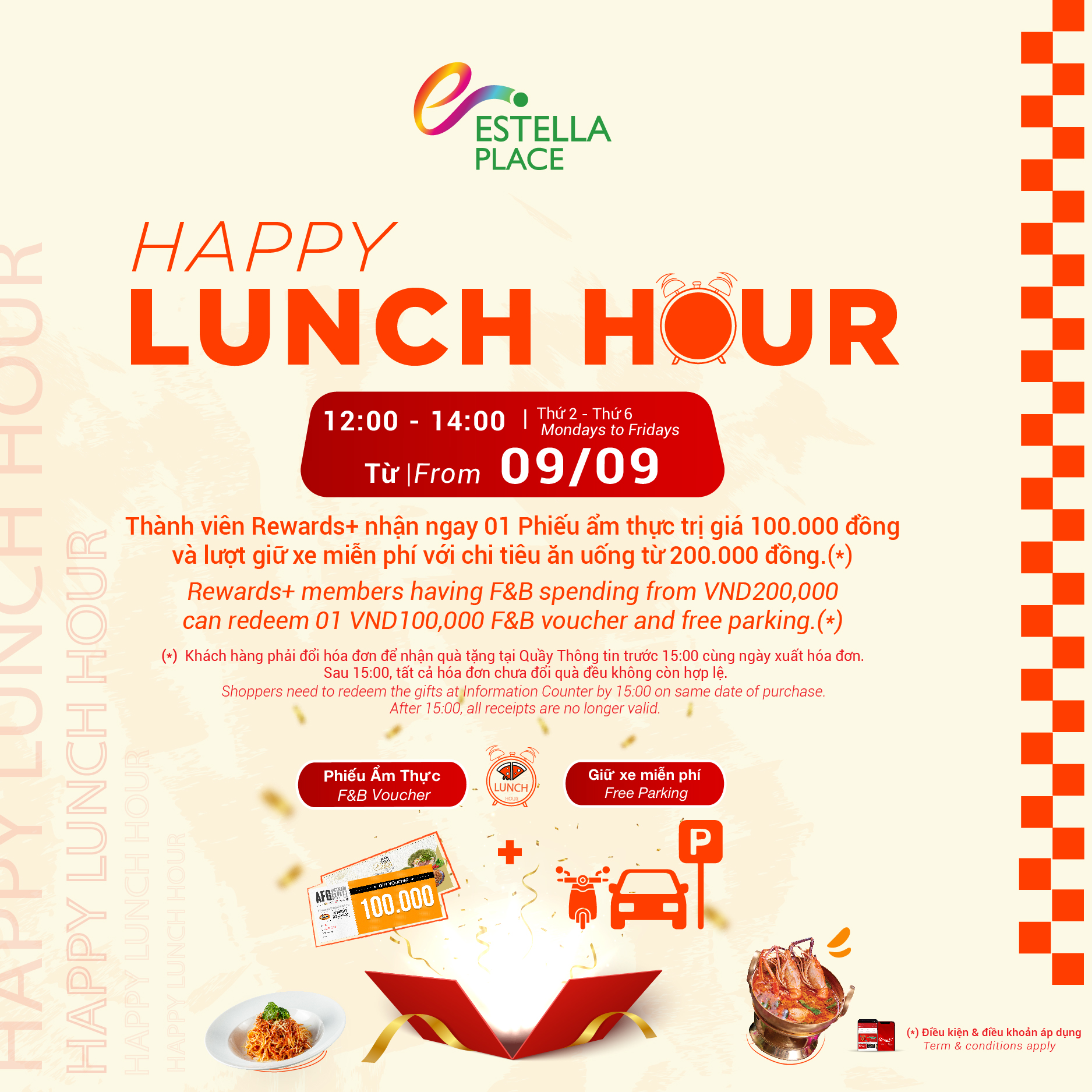 ⏰HAPPY LUNCH HOUR – From 12:00 PM to 02:00 PM on Mondays to Fridays