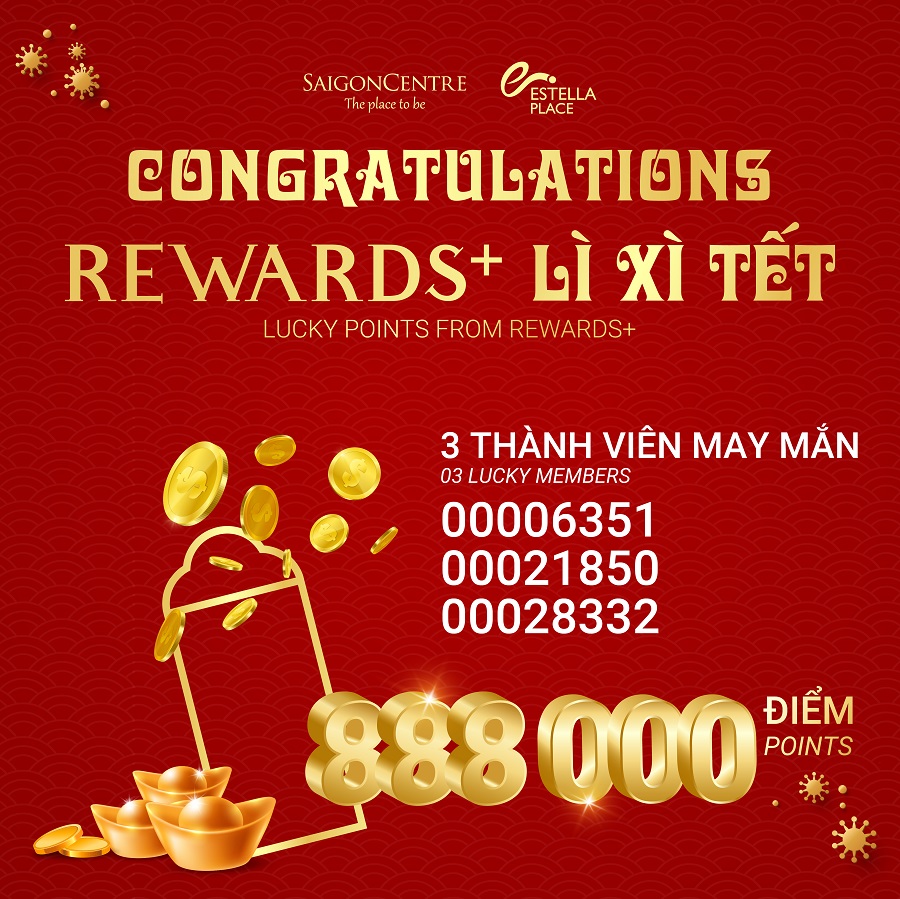 CONGRATULATIONS 03 LUCKY MEMBERS WITH 888,000 REWARDS+ POINTS “LUCKY POINTS FROM REWARDS+” PROMOTION