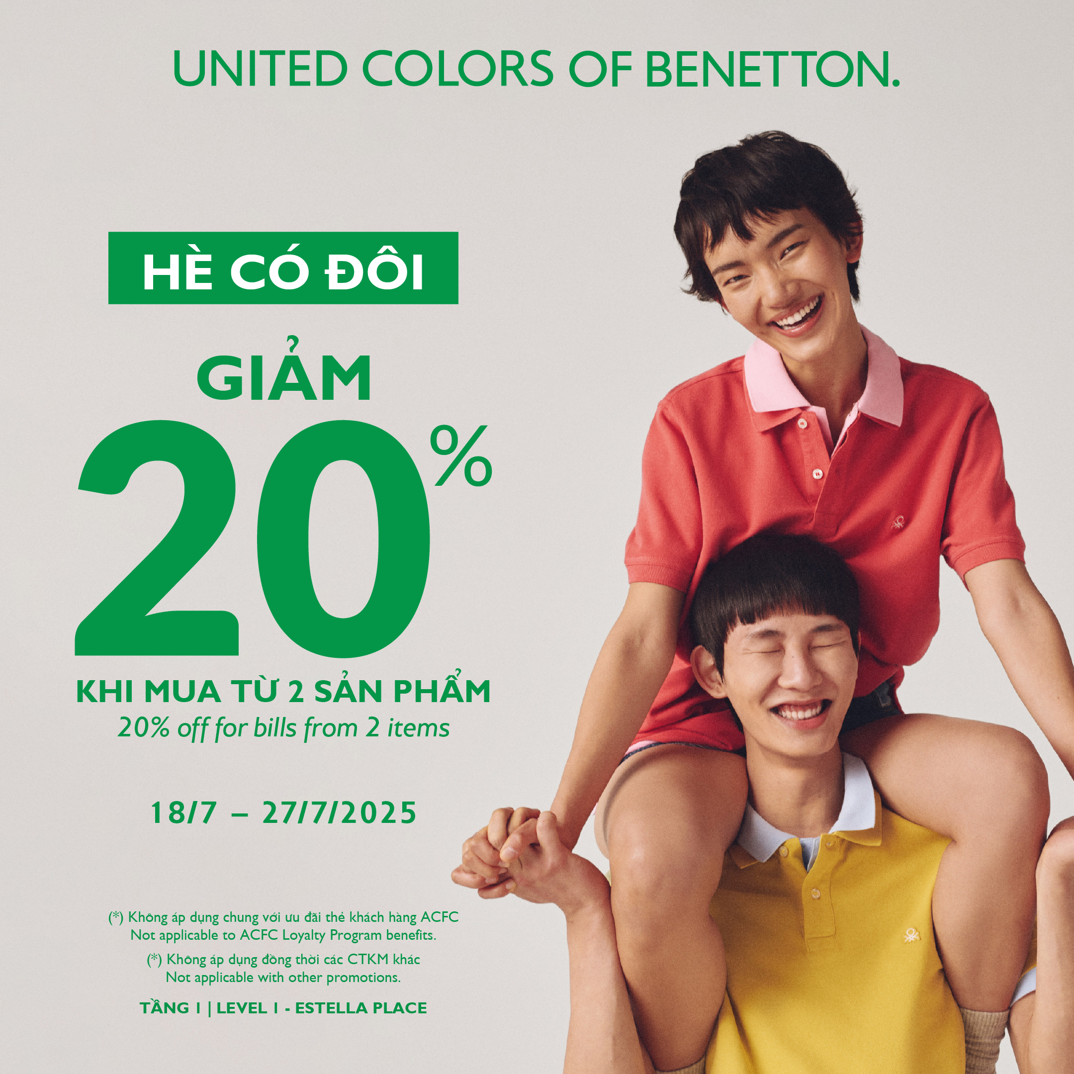 BENETTON -  "HÈ CÓ ĐÔI" ƯU ĐÃI ĐẾN 20% KHI MUA TỪ 02 SẢN PHẨM