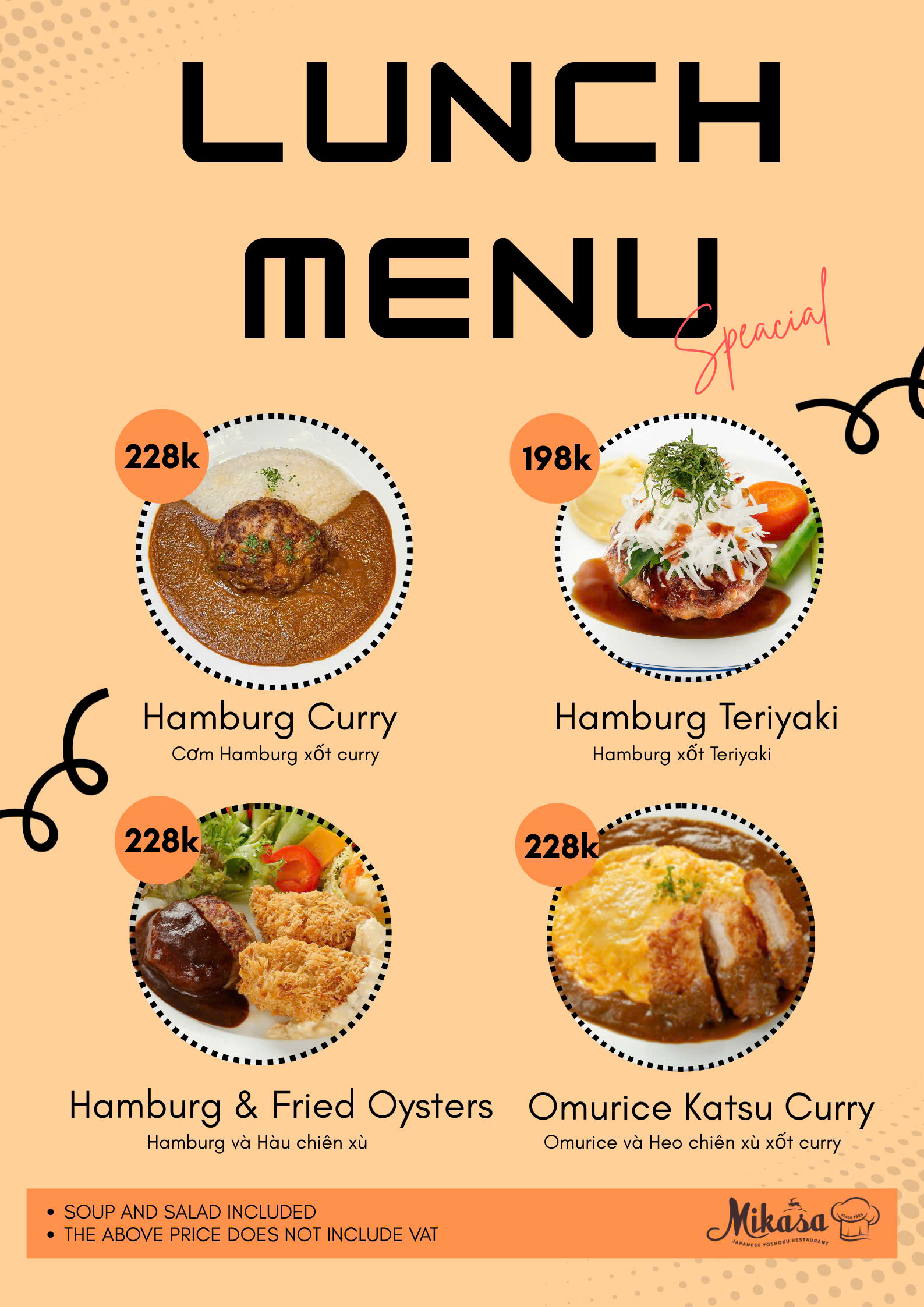 LUNCH MENU SPECIAL – MIKASA YOSHOKU