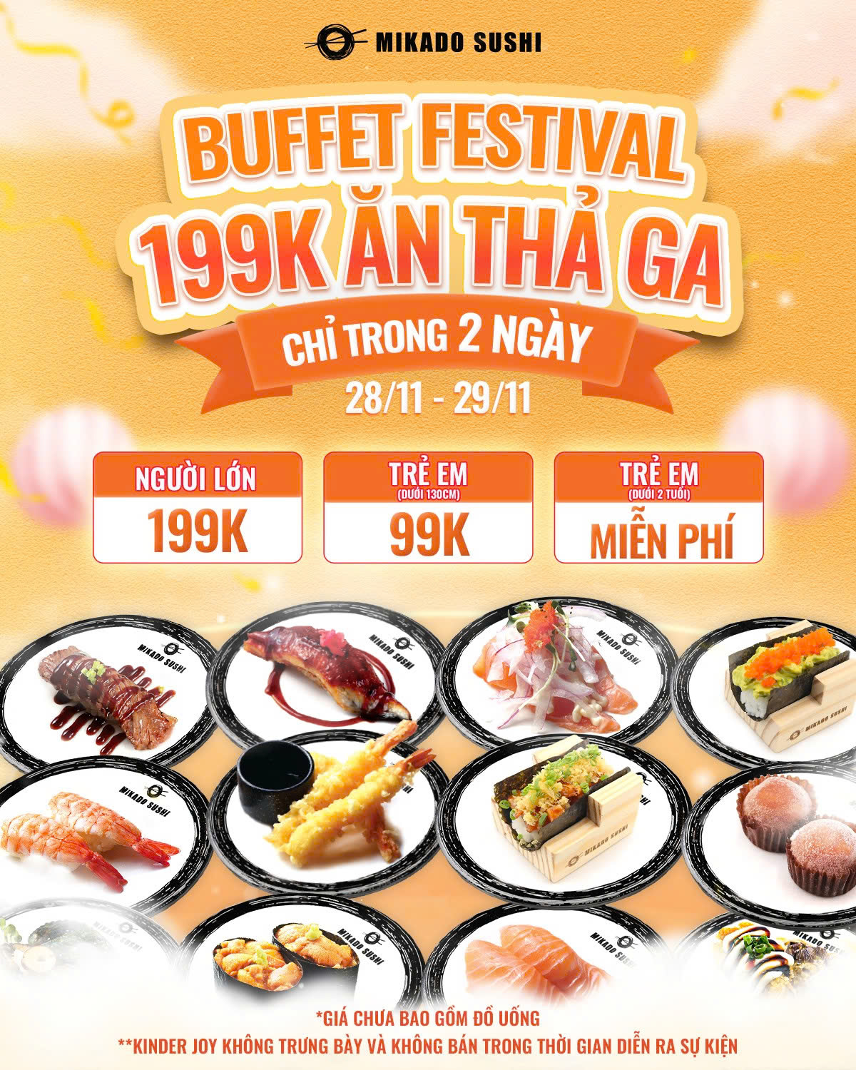 🔥 CƠN BÃO BUFFET SUSHI 199K ĐỔ BỘ! ĐỪNG BỎ LỠ 2 NGÀY DUY NHẤT TẠI MIKADO! 🔥