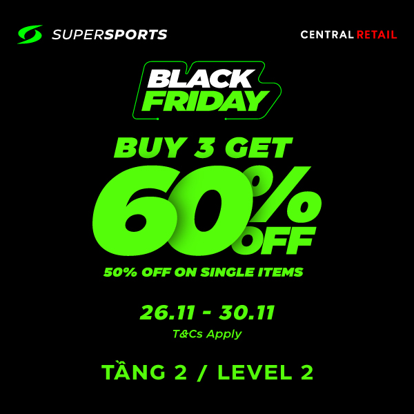 🔥 THÊM ƯU ĐÃI MỚI - MUA 3 GIẢM 60%. GIẢM 50% TRÊN LOẠT SẢN PHẨM MÙA BLACK FRIDAY NÀY TẠI SUPERSPORTS!