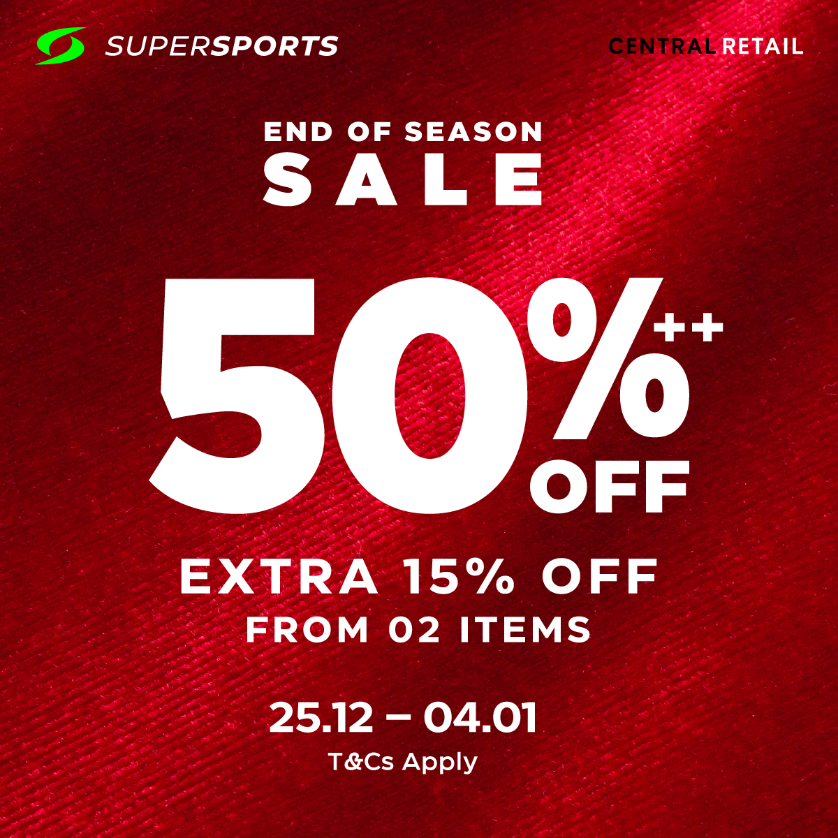 🎄 EVERY CORNER OF SUPERSPORTS STORES IS FILLED WITH END-OF-SEASON SALE - 50% OFF MANY ITEMS, GET EXTRA 15% OFF FROM 02 ITEMS!