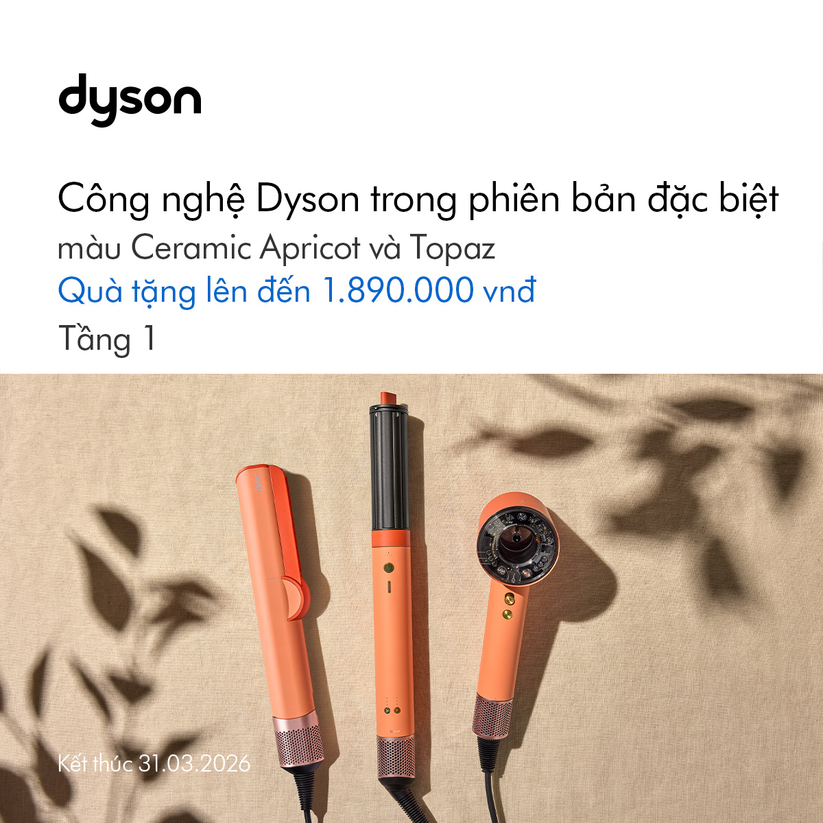 DYSON TECHNOLOGY IN THE SPECIAL CERAMIC APRICOT & TOPAZ EDITION – RECEIVE GIFTS WORTH UP TO 1,890,000 VND