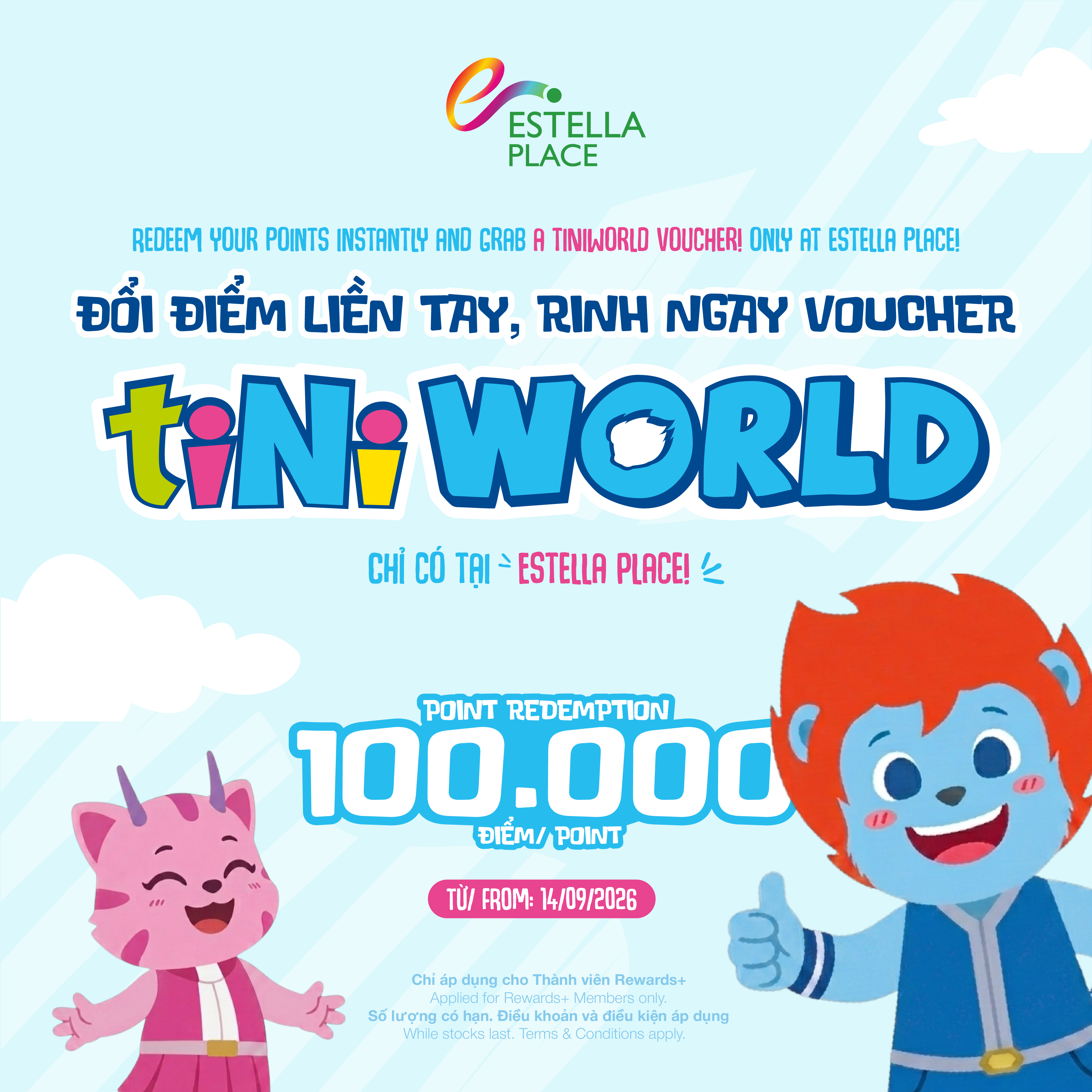 ✨ REDEEM REWARDS+ POINTS FOR TINIWORLD ADMISSION TICKETS – ONLY AT ESTELLA PLACE ✨